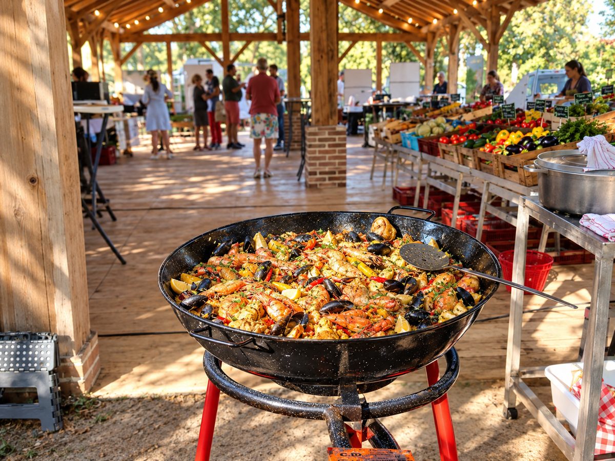 Paella cuisinée sur place au marché